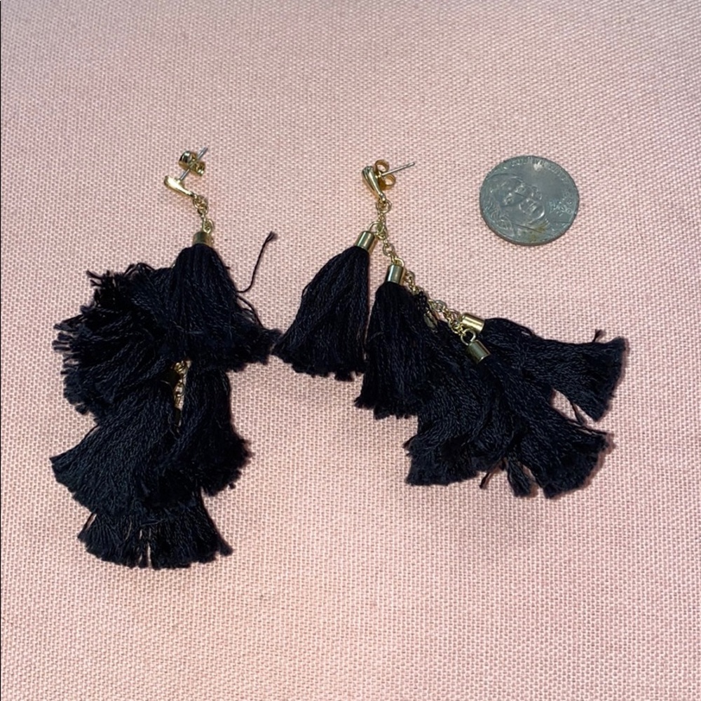 Black Stud Tassel Earrings